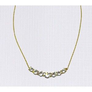 Sunstone Imports Zirconia Cluster Bar Pendant Necklace Gold Tone Curved Bling
